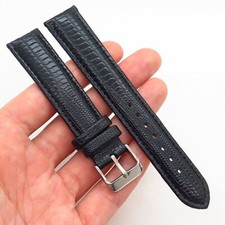 18mm Black Genuine Textured Lizard Leather Waterproof Padded Watch Band