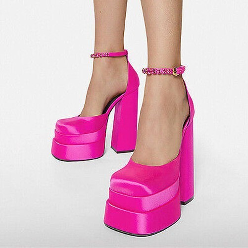 Zapatos de Salón Mujer Plataforma Rosa Satén Meseta 14 CM Piel Sintético 38