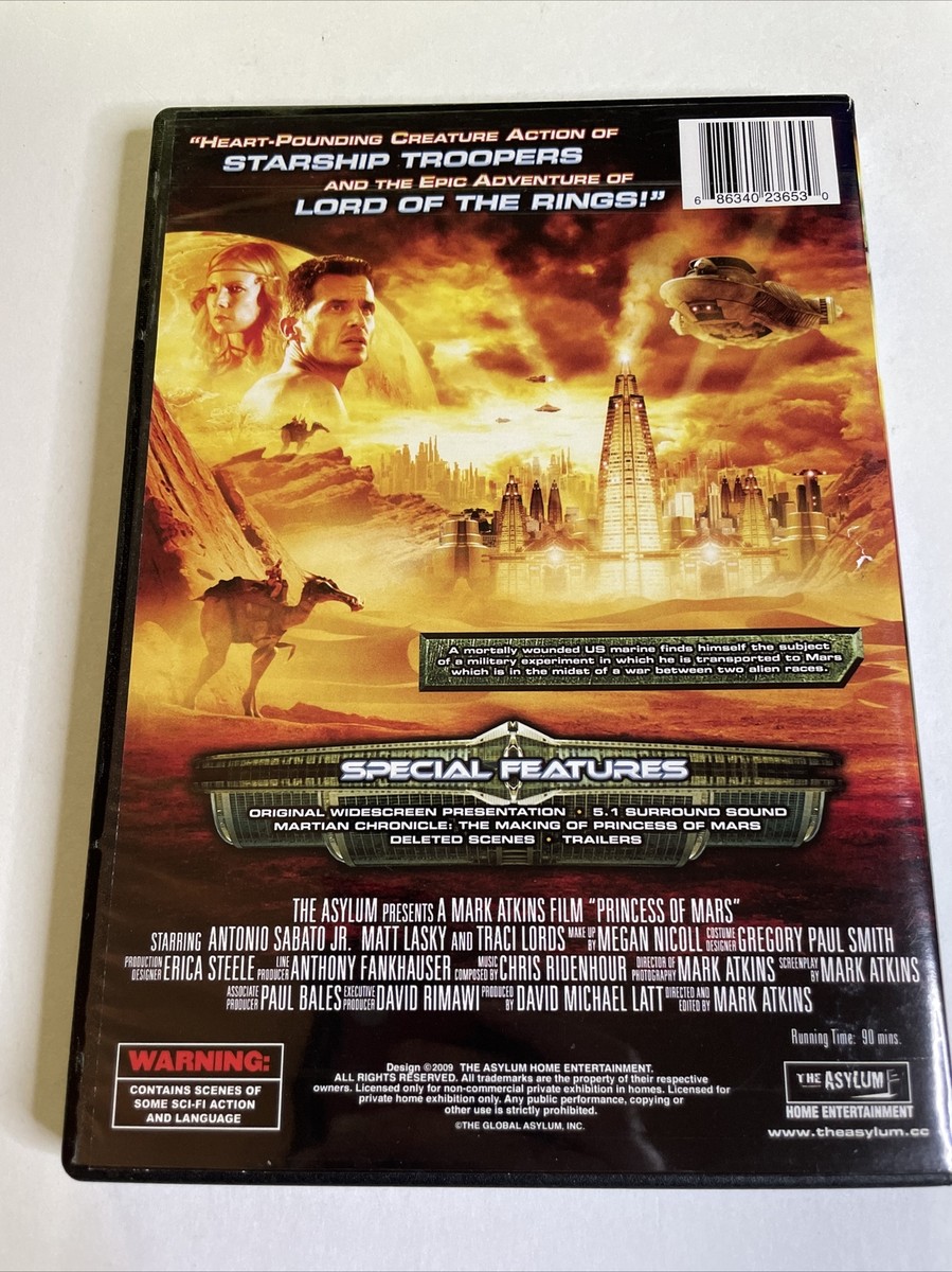 Princess of Mars DVD Movie Film Antonio Sabato Jr. Traci Lords