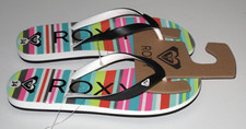 ROXY Big Girl's Youth Size 4 Flip Flop Sandals Black Multi Stripe NEW Tahiti