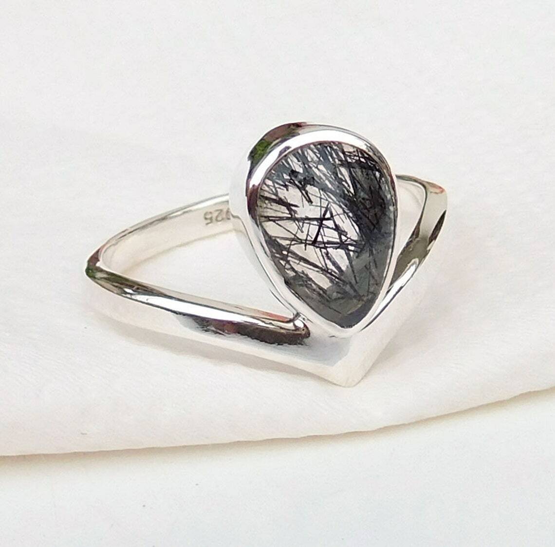 Black Rutile Quartz Ring,Exclusive Ring,925 Sterling Silver,All Sizes 3 to 14