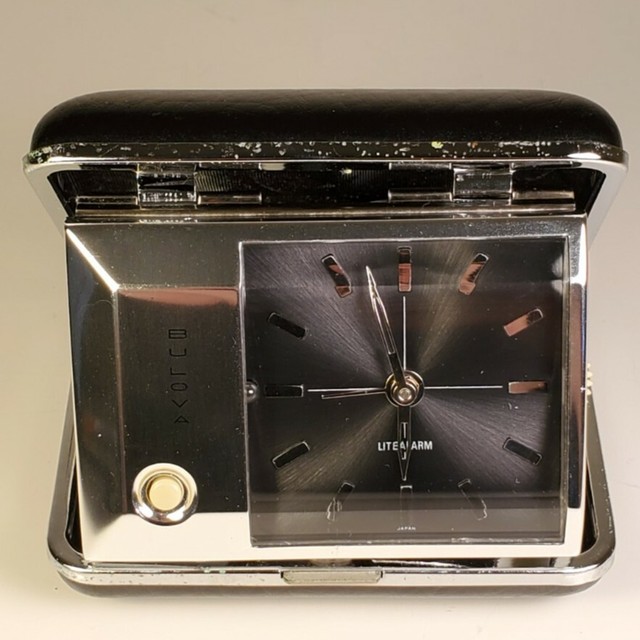 Vintage Bulova Lite Alarm Travel Clock in Black Case SEE DESCRIPTION
