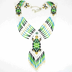 JUEGO DE PENDIENTES COLLAR TORTUGA CUENTAS ORO VERDE ARTESANAL S32/7 Foto 2 de 4