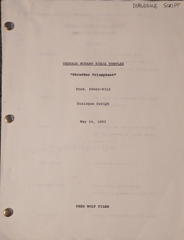 Teenage Mutant Ninja Turtles 1993 Original Dialogue Script Jennifer Darling Irma