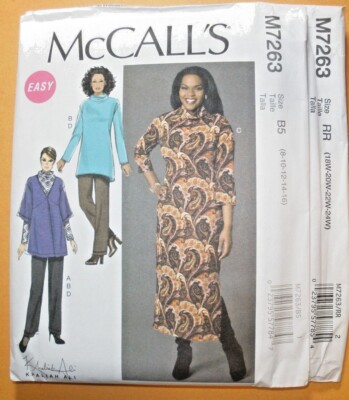 McCALLS 7263 Misses Cardigan Tunic Dress & Pants PATTERN Sz 8-16 or 18W-24W