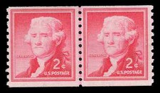 US Scott # 1055, Thomas Jefferson, (2) 1968 2¢ Coil Stamps, MNH