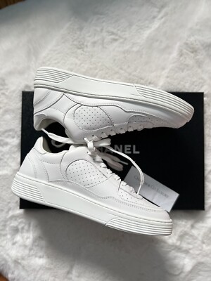 Brand New! CHANEL 🩶23A G45079 Calfskin White🩶Sneaker Shoes Size