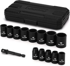 14 Pieces 3/8-Inch Drive Impact Socket Set, 12-Point, Metric, Shallow, CR-V, 7mm