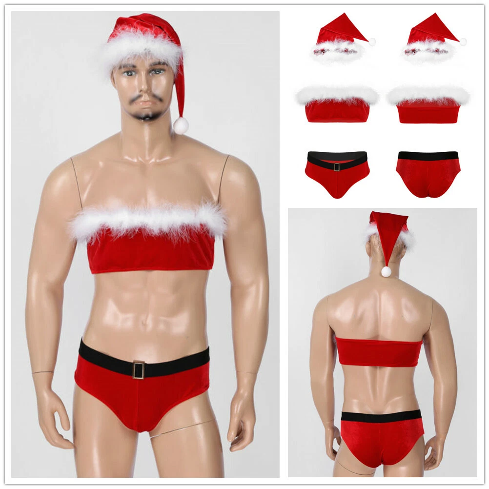 Sexy Men Velvet Christmas Lingerie Set Santa Claus Cosplay Fancy Dress  Underwear