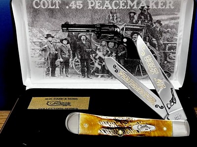CASE XX Colt .45 PEACEMAKER Gold BONESTAG Trapper 1/50 Knife Deep Gold Etch MINT