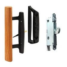 Sliding Glass Patio Door Handle Set Oak Wood Interior Handle and Exterior Pul...