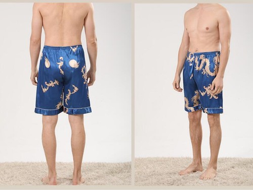 Mens Satin Sleepwear Pajamas Top Shorts Set Short Sleeve Bathrobe Summer Dragon - Picture 8 of 15