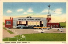 Lancaster Pa. Pennsylvania Municipal Airport Biplane Vintage Postcard c1942