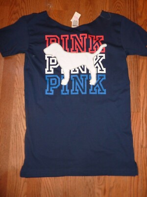 T-shirt Victoria's Secret PINK Patriotique Bling Rouge Blanc Bleu - Col Rond, Manches Courtes, Neuf Avec étiquette