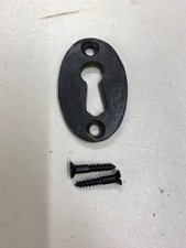 Key Hole Escutcheon Plate Thick Oval Open Waxed Black Rustic Door 3252008