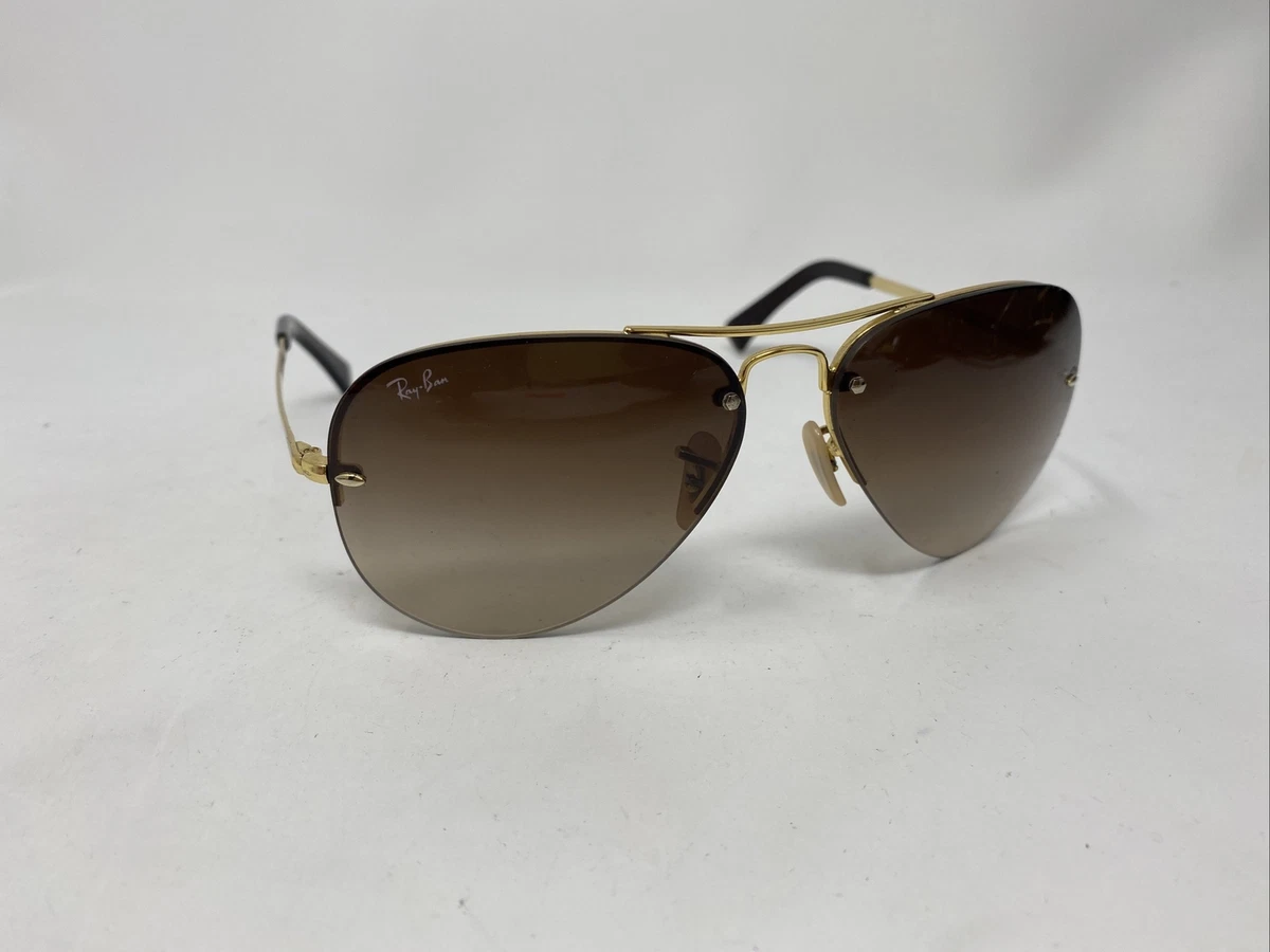 RAY BAN HALF RIM AVIATOR RB 3447 001 13 GOLD W BROWN GRADIENT LENS 59 14 ZB10
