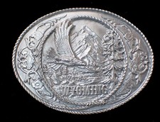 WYOMING BELT BUCKLE WESTERN STYLE WILDERNESS SCENE SISKIYOU PEWTER NEW