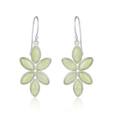 Prehnite Chalcedony Gemstone 925 Silver Flower Design Hook Earrings Jewelry