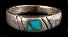 Sterling Silver Native American Ring Size 5 Turquoise Abstract Design 1.7gr