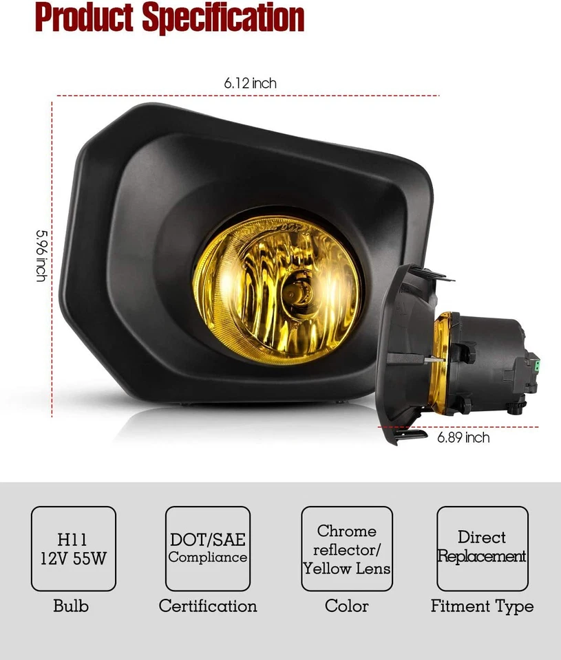 Yellow Lens fit 2016-2022 Toyota Tacoma SR SR5 Fog Lights H11 Lamps Wiring Kits — 第 4/4 张图片