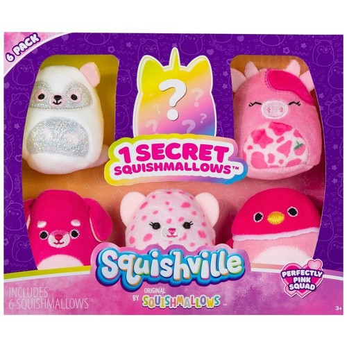 Squishville Cow, Duck, Dog .... Perfectly Pink Squad Plush 6 Pack Mini 5cm