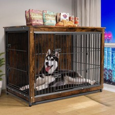 Wood Medium Dog Pet Crate Furniture Sofa Side End Table Movable Tray Metal Door