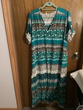 Bohemian Button-Up Dress Teal Floral XL EUC