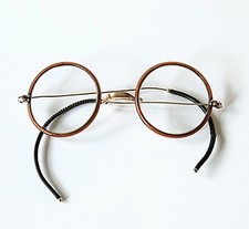 Antique Early 1900's Wire Rim Eyeglasses Golden Brown Celluloid Rims RARE