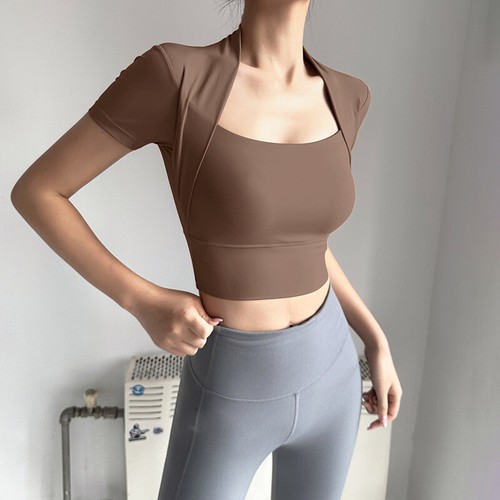 Para mujeres Elastizadas Corte Bajo Prendas para el torso Yoga Entrenamiento Camisetas Deportivas Camiseta con Sujetador Acolchado - Imagen 7 de 32