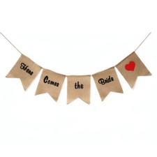 5PCS Here Comes The Bride Burlap Banner Wedding Party Decoration Bunting Brown