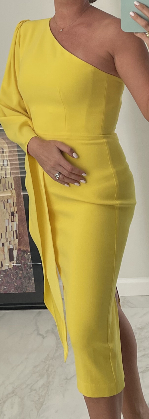 Alex Perry Yellow Pencil Knee Length One Shoulder Dress Size 6 Nwt $2799