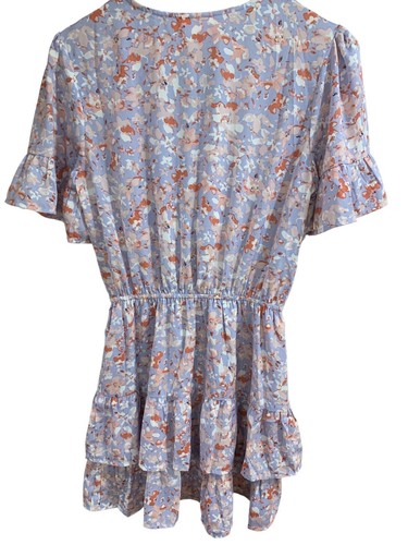 Showpo Balloon Sleeve Mini Dress Purple Blue Floral V Neck Ruffle Hem Tie Waist - Picture 7 of 12