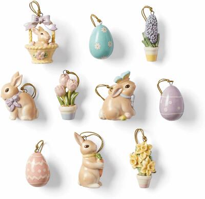Lenox Easter Celebration 10-PC Mini Ornament Set Eggs Bunnies Basket Florals New