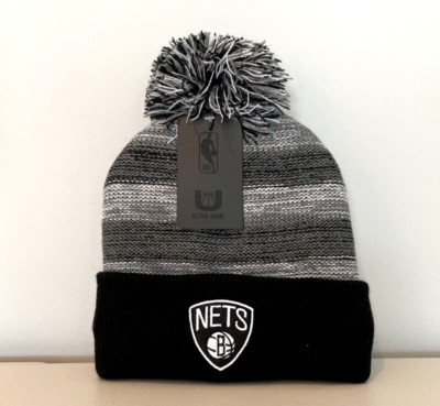 BROOKLYN NETS NBA Winter Pom Beanie Ultra Game Hat Cap Black Gray OSFA NWT $30