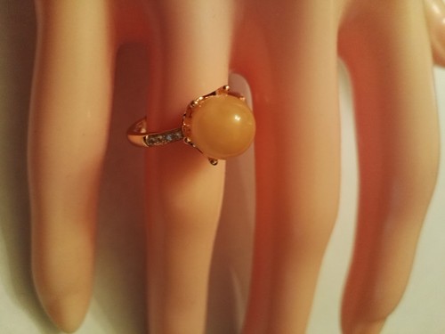 LOVELY ALL NATURAL AMBER & FLAWLESS CREATED DIAMOND 925 STERLING SILVER RING - Picture 8 of 11
