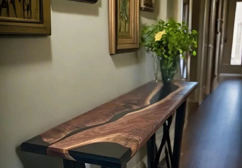 Epoxy River table Walnut Console Table - Custom Handmade Entryway Sofa Table Top - Image 3 of 4