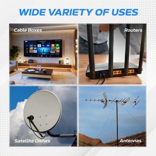 Paquete de 2 cables coaxiales RG6 blanco de 25 pies con escudo cuádruple para antena de TV antena parabólica DVD - Imagen 9 de 9