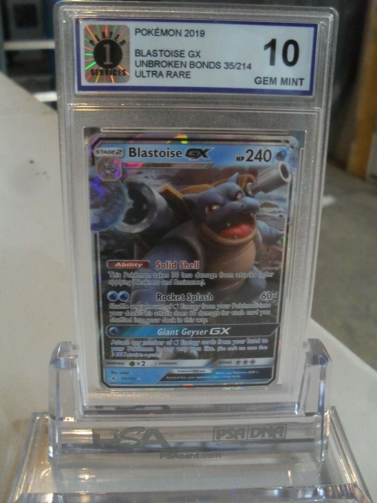 P1 Graded 10 M Blastoise GX 35/214 Unbroken Bonds Ultra rare Pokemon Card