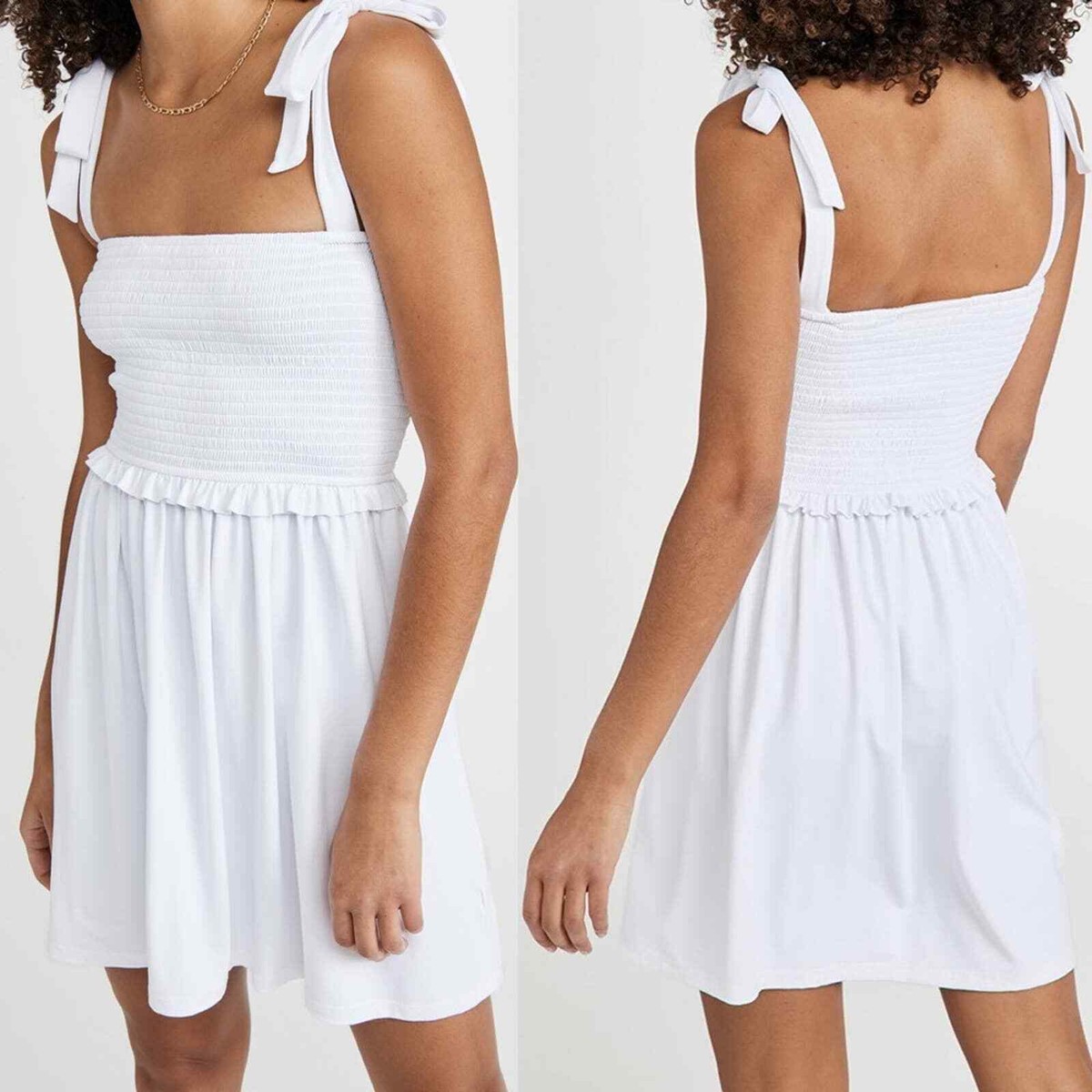 NWT Susana Monaco x Revolve White Sugar Tie Shoulder Smocked Bodice Mini  Dress