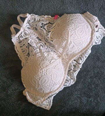 Nwt PINK VICTORIA'S SECRET White Halter Style Lace Pushup Adjustable Bralette XL