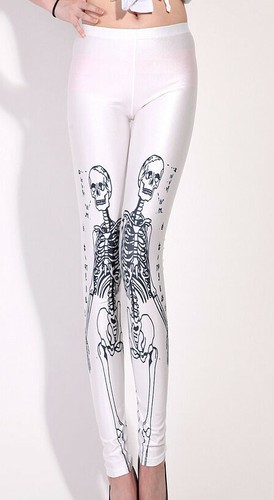 Leggings donna pantaloni skinny skull teschi bianco nero lucidi nuovo | eBay