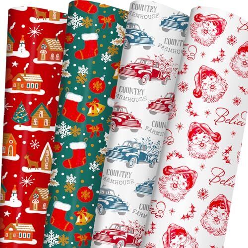 Christmas Wrapping Paper Bundle for Kids - Santa Wrapping Paper Red Christmas - Bild 1 von 7