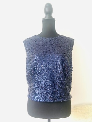 City Chic Plus Size XL ( AU 22 ) Be Dazzle Top Sequin Sapphire Colour Sleeveless
