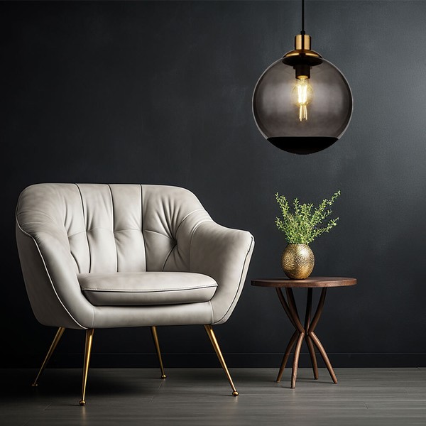 HäNgeleuchte Pendellampe HäNgelampe Esstischleuchte Rauchglas Schwarz H 120 Cm-image