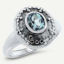 GENUINE BLUE TOPAZ 925 STERLING SILVER ANTIQUE STYLE VINTAGE DESIGN RING   864