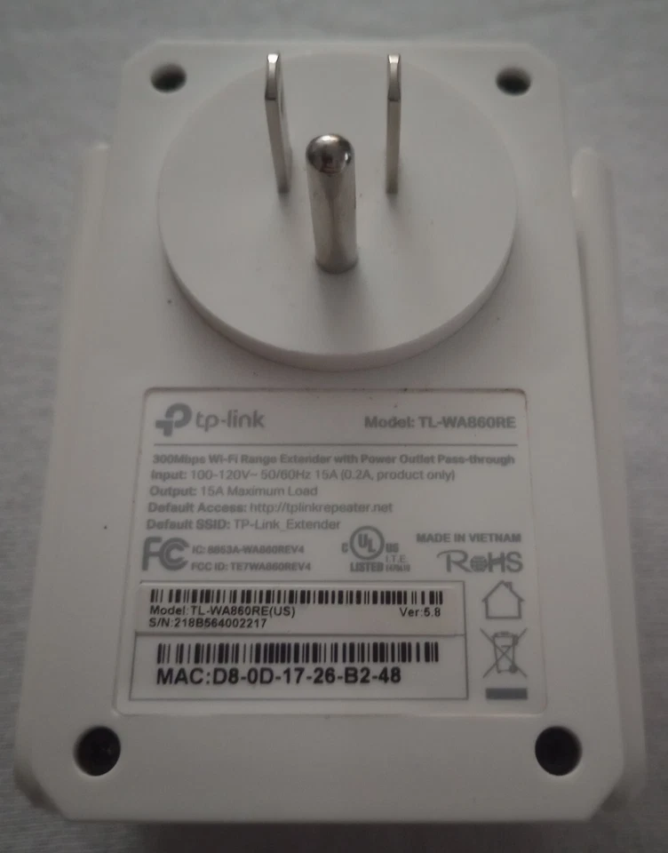 TP-LINK TL-WA860RE 300Mpbs Wi-Fi Range Extender Power Outlet Pass-though TESTED - Image 2 of 4