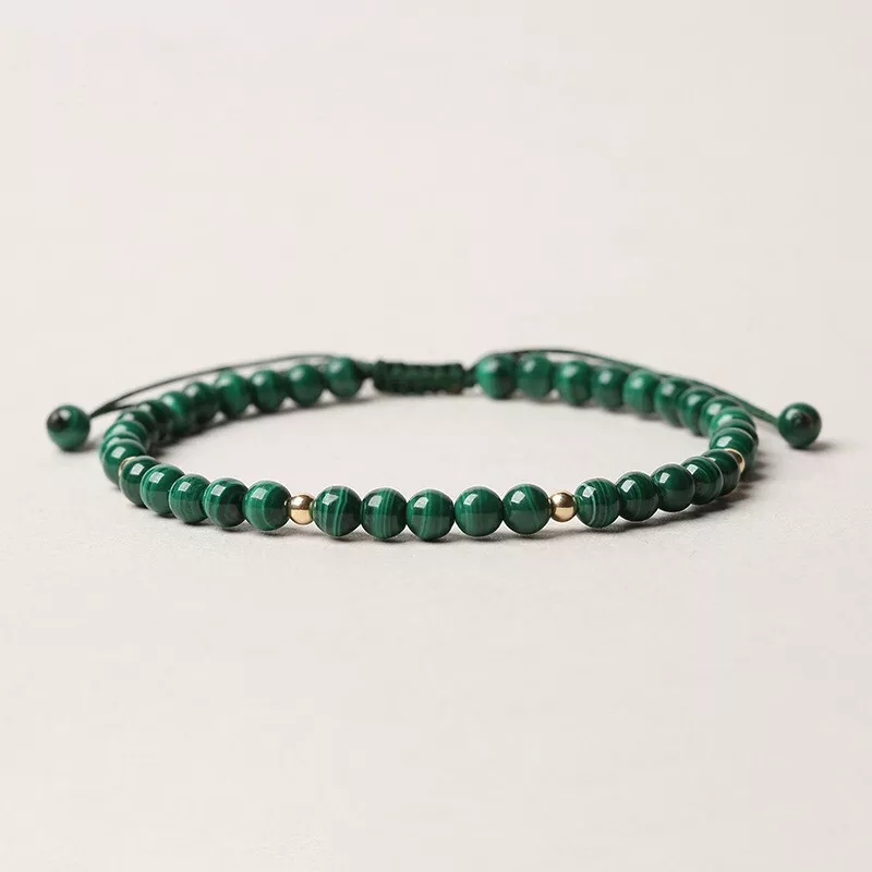 Natural 4mm Malachite Stone Dainty Bracelet Green Gemstone Bracelet Minimalist