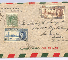 BAHAMAS Air Mail KGVI Cover VICTORY/PEACE Set Registered Nassau 1947 ARUBA WM375