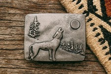 Howling Wolf Belt Buckle Stainless Steel Moon Forest Western Snap On Belt