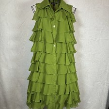 SAMUEL DONG Sleeveless Front ruffle Mini Dress Apple Green Button Front Large
